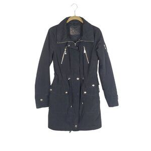 Dawn Levy Black Jacket Convertible Rain Parka Trench Coat Removable Liner XS